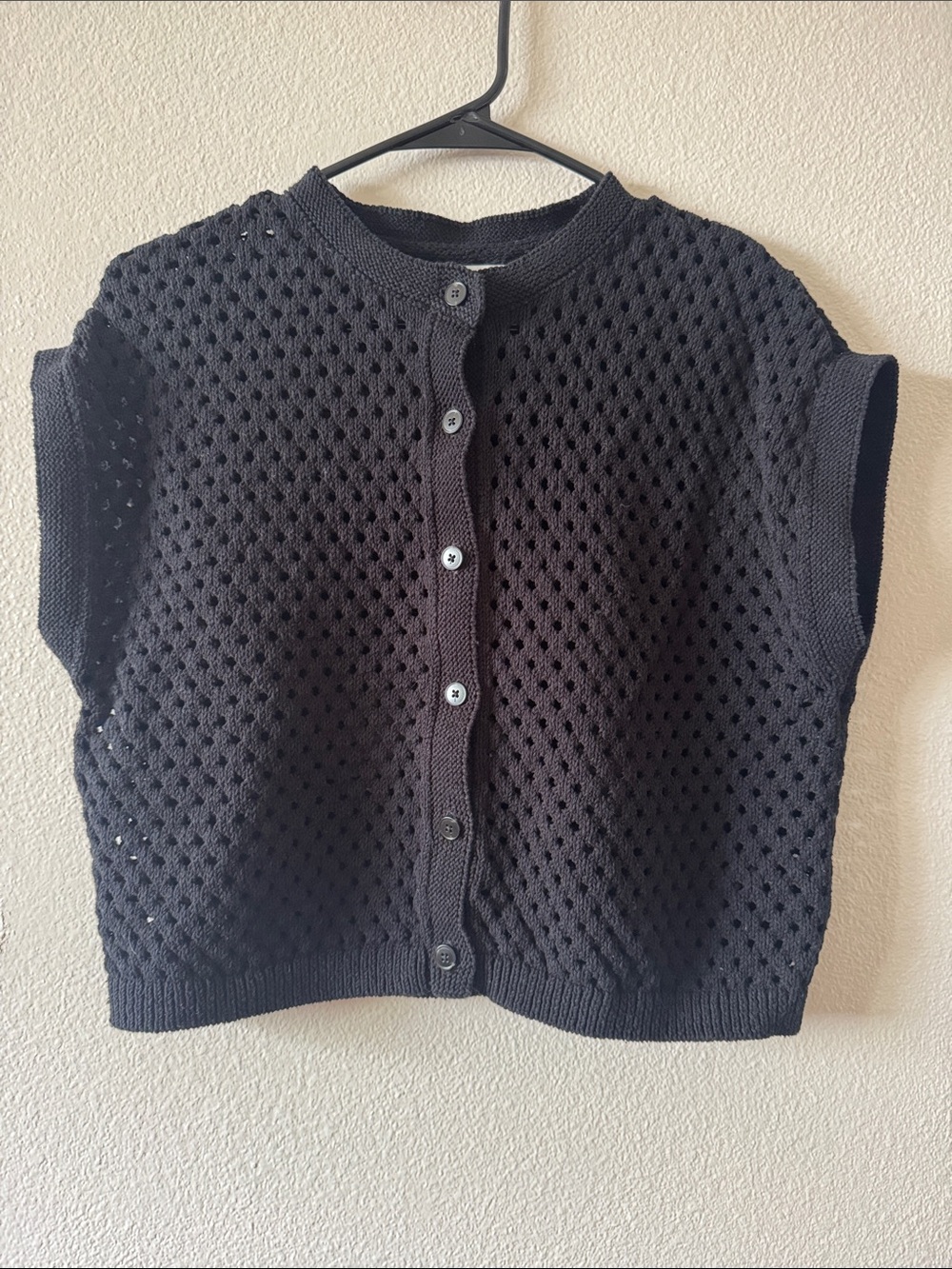 LOFT - Black Openwork Button-Front Sleeveless Cardigan - Size S